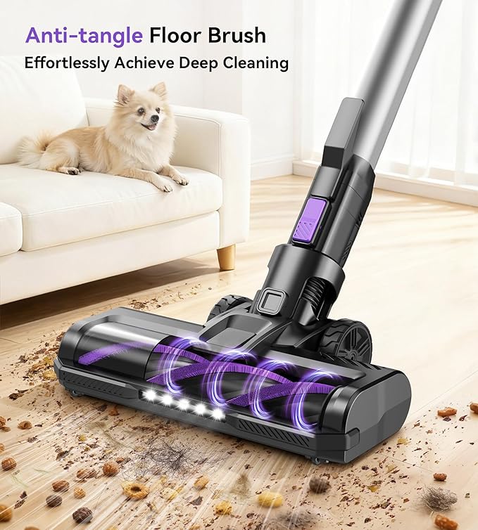 S10 Cordless Vacuum Cleaner 55Kpa 60mins Lightweight Stick Vacuum with Powerful Suction for Home Rechargeable Self-Standing Handheld Vacuum Cleaners for Hardwood Floors Carpets Purple