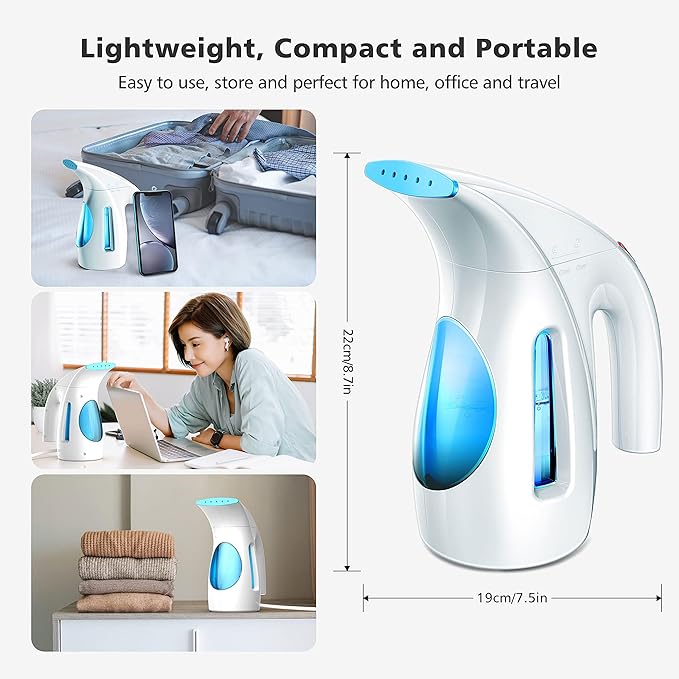 HiLIFE Steamer for Clothes Portable Handheld Clothing Steamer 240ml Big Capacity 700W Strong Power Fabric Quick Wrinkle Remover for Home Office Travel (ONLY FOR 120V)-Maya Blue