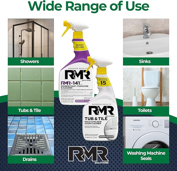 RMR Bathroom Brilliance Bundle – Tub &amp Tile Stain Spray + RMR-141 EPA Registered Mold &amp Mildew Remover 2-Step Bathroom Cleaning &amp Disinfecting System for Showers Sinks Tile Grout 2–32