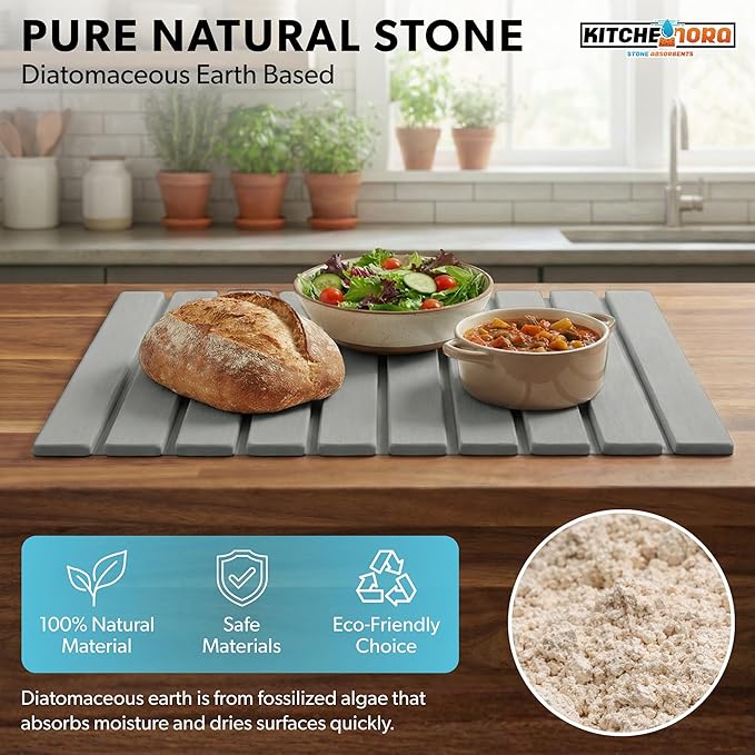 Stone Drying Mat for Kitchen Counter - Super Absorbent 30sec Fast-Drying Diatomite Dish Mat Collapsible for Kitchen.