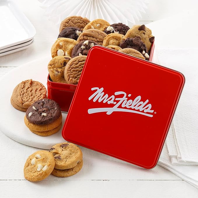 Mrs. Fields 24 Nibblers Bite-Sized Cookies Signature Tin - Assorted with 4 Classic Cookie Flavors