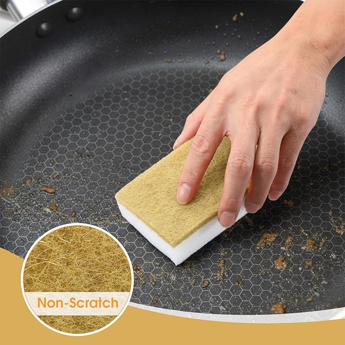 Tioncy 100 Pcs Individually Wrapped Sponges Kitchen Bulk Brown Dish Non Scratch Scrub Sponges Dual Sided Cleaning Dish Scrubber for Washing Dishes Pots Pans Sinks Stoves Appliances Car Bike