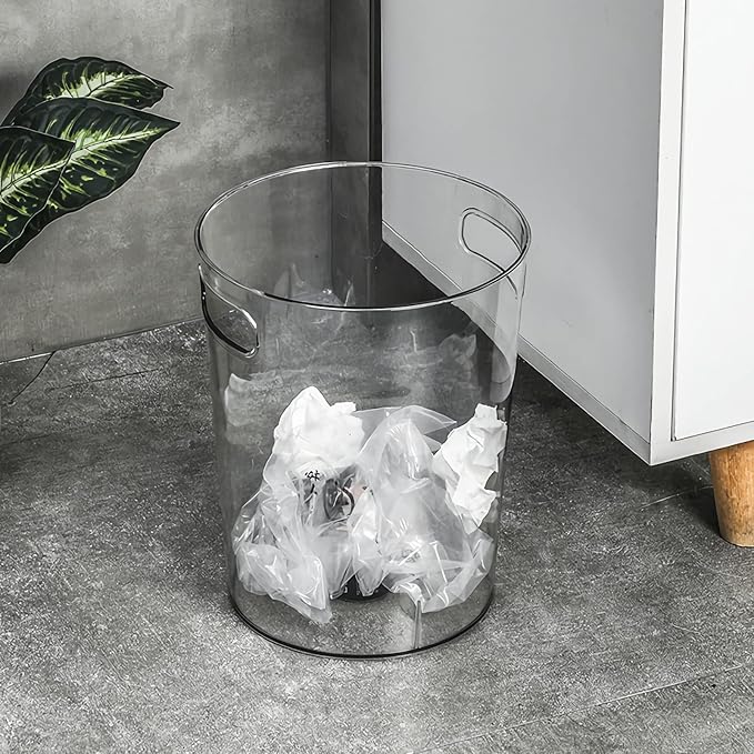 Anyoifax 2 Pack Clear Trash Can Small Garbage Can Plastic Wastebasket 1.5 Gallon Garbage Container Bin for Bathroom Office Bedroom Dorm Room Home Office Under Desk Kitchen - Clear and Grey