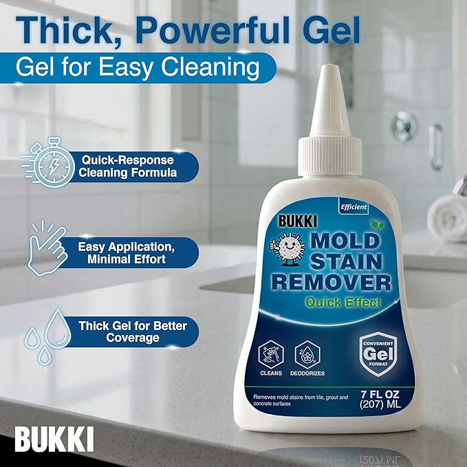 BUKKI Mold Stain Remover Gel 150g 7 FL OZ Thick Cleaning Gel for Shower Grout Washer Seals Walls Caulk Bathroom Stain Cleaner and Stain Support Surface Gel