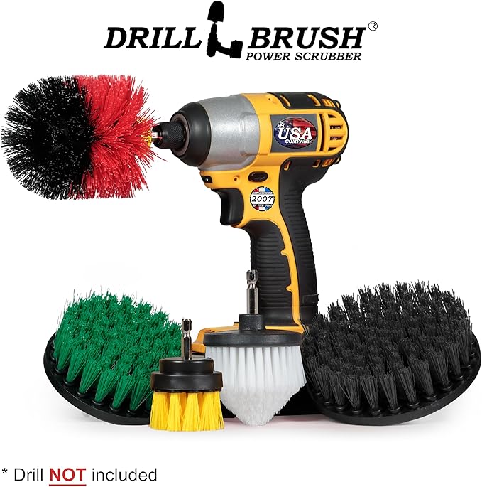 Drillbrush Multipurpose Cleaning Brush Set - Drill Brush Attachments for Cleaning Grout Tile Shower Car Seats Brick Stone Fiberglass Griddles and More - Truck/Car Detailing Drill Attachment