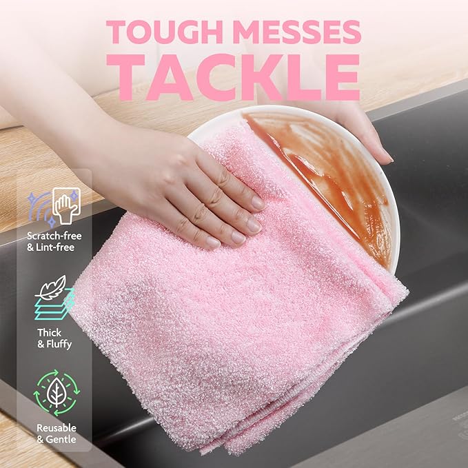 Fantasticlean XL Tear-Away Microfiber Cleaning Cloth Roll 16'' by 16''- 36 Sheets Thick &amp Large Detailing Towels Ultra Absorbent Lint-Free Reusable Wipes for All-Around Cleaning (Glossy Pink)