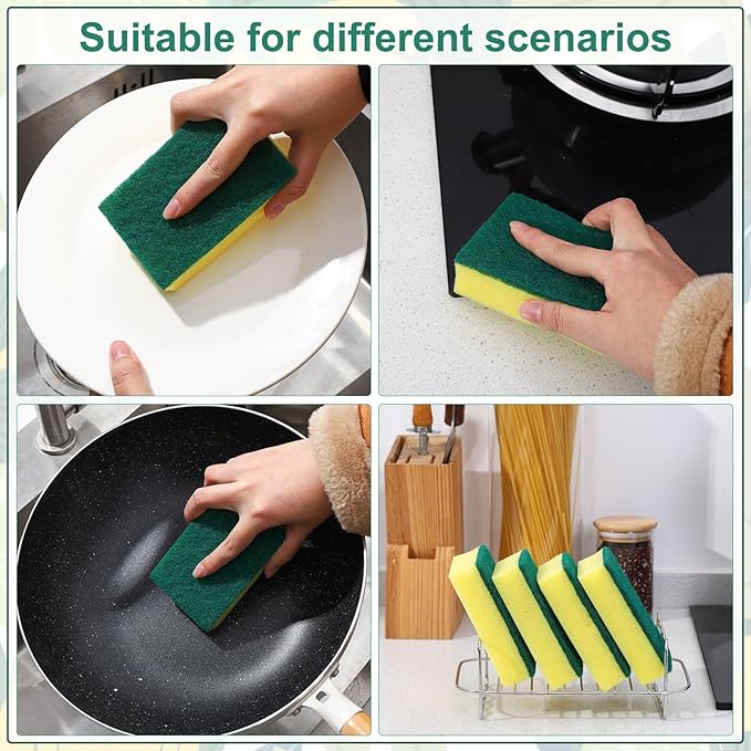 90 Pack Individually Wrapped Sponges Uncompressed Kitchen Dishwashing Non Scratch Scrouing Sponge Bulk for Hotel Car Airbnb ApartmentsGreen