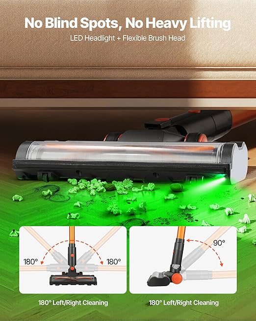 VEVOR Cordless Vacuum Cleaner 40KPA Max Suction Rechargeable Anti-Tangle Stick Vacuum with LED Display Screen Lightweight Handheld Vac with 47mins Runtime for Home Carpet Pet Hair Hard Floor