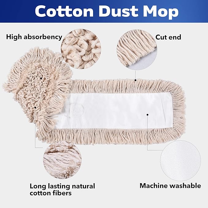 Matthew Cleaning 24'' Cotton Dust Mop Refill Washable Thick Tufted Replacement Heads for Residential &amp Commercial Use Fit All 24'' Dust Mop Frames Hardwood Laminate Concrete Floors 6 Pack