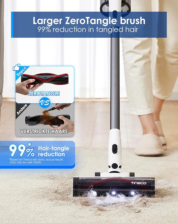 Tineco A30S Cordless Vacuum Cleaner 160W Suction 60Min Runtime 1L Larger Dustbin ZeroTangle Brush PureCyclone Tech Stick Vacuum Cleaner for Pet Hair Carpet &amp Hard Floor
