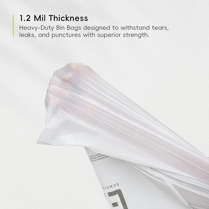 EKO 8 Gallon / 30.3 Liter100 Count Drawstring Trash Bags Extra-Strong Unscented Garbage Bags Easy-Dispense Roll for Kitchen &amp Household Use Resists Tears Leaks and Punctures Code F-1 White