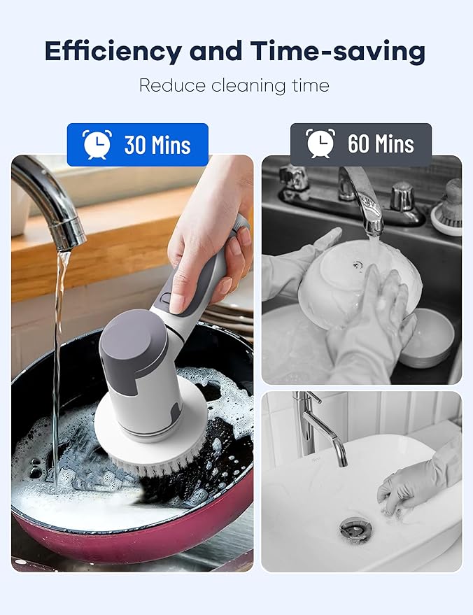Electric Spin ScrubberPower Scrubber Dual Speeds Cordless Shower Scrub Brush with HandleCleaning Brush with IPX7 Waterproof8 Brush Heads for KitchenTileTub (Short Purple)