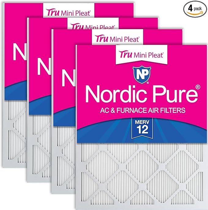 Nordic Pure 16x25x1 (Actual Size: 15 1/2 x 24 1/2 x 3/4) Tru Mini Pleat MERV 12 AC Furnace Air Filters – 2.5X More Media for Longer-Lasting High-Efficiency Filtration - 4 Pack