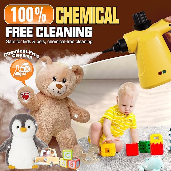 Pressurized Steam Cleaner Handheld Multi-Surface Steamer with 11 Accessories &amp Steam Lock 350ml Tank for Home Car Kitchen Bathroom Windows – Chemical-Free Deep Cleaning