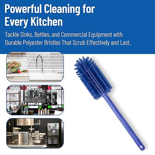 SPARTA Large Water Bottle Brush Ideal for Wide-Mouth Jars Bottles and Tumblers Dishwashing Tool with Handle for Home and Commercial Kitchens Plastic 16 Inches Blue