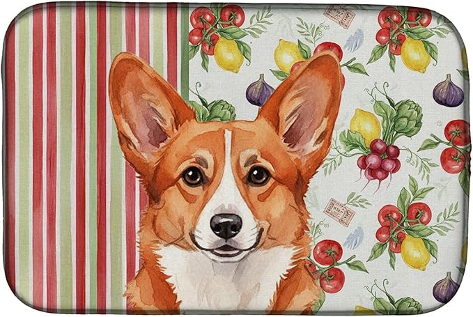 Caroline's Treasures Red Cardigan Welsh Corgi Vegetables Dish Drying Mat Absorbent Dish Drying Mat Pad for Kitchen Counter Dish Drainer Mat for Countertop 14 x 21 Multicolor