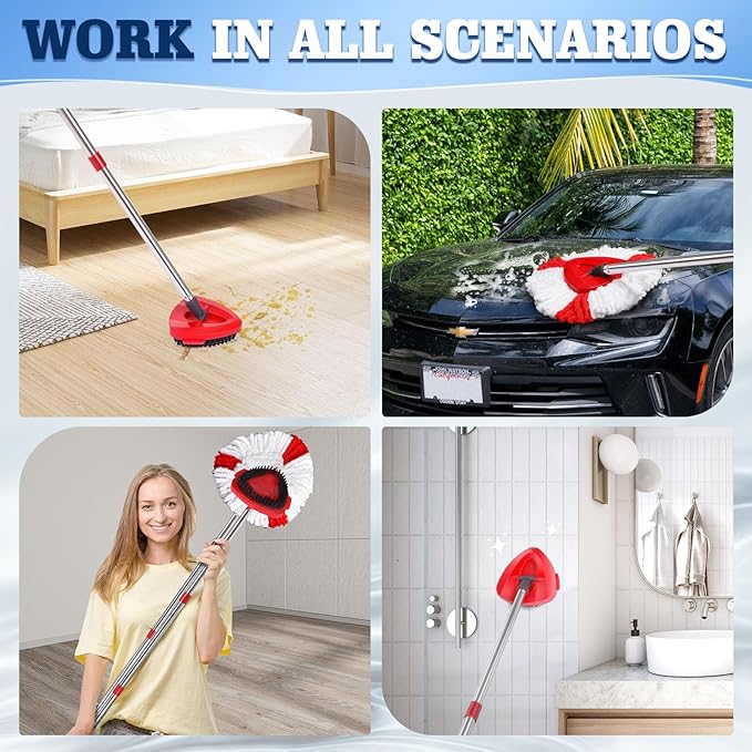 4 Packs Spin Mop Replacement Heads Compatible with Oceda RinseClean 2-Tank System 30-58 Mop HandleMop Scrub Brush and Base Combo SetMopping Refills Easy to Replace and Cleaning