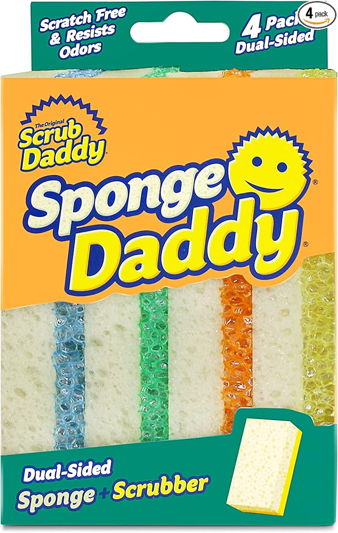 Scrub Daddy Sponge Daddy - Scratch-Free Multipurpose Kitchen &amp Dish Sponge - BPA Free &amp Made with Polymer Foam - Stain &amp Odor Resistant (4 Count)