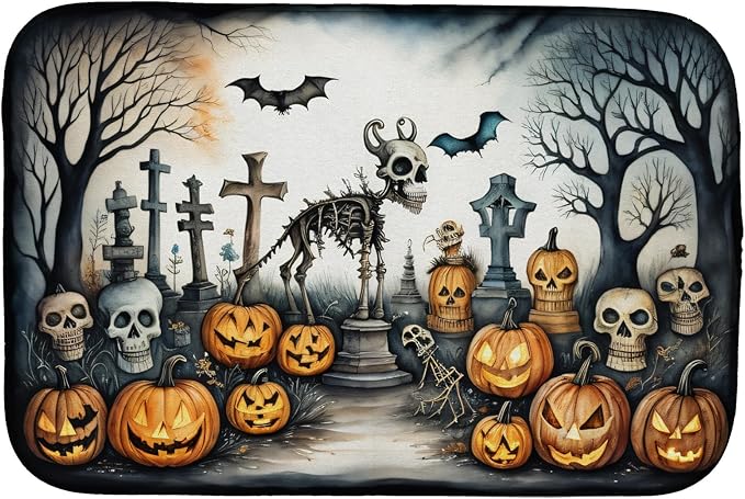 Caroline's Treasures DAC2269DDM Pet Cemetery Spooky Halloween Dish Drying Mat Absorbent Dish Drying Mat Pad for Kitchen Counter Dish Drainer Mat for Countertop 14 x 21 Multicolor
