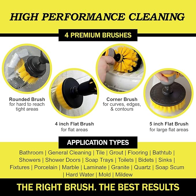 Nylon Drill Brush Attachment Set for Bathroom Cleaning - Power Scrubber Brush Kit for Bathtub Shower Tile and Grout - All-Purpose Household Cleaning Brushes for Drill - Electric Grout Cleaner Kit