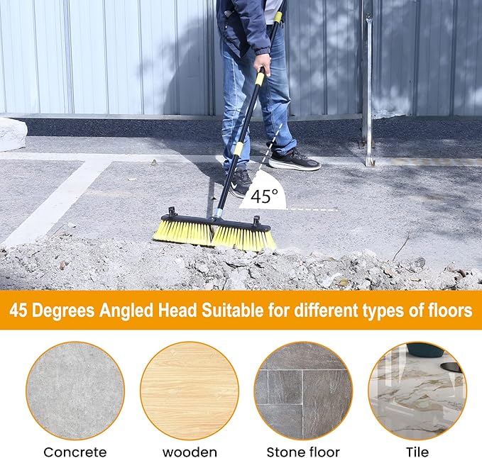 KeFanta 18 Inches Push Broom Outdoor- Heavy Duty Broom with 63 Long Handle for Deck Driveway Garage Yard Patio Warehouse Concrete Floor Cleaning