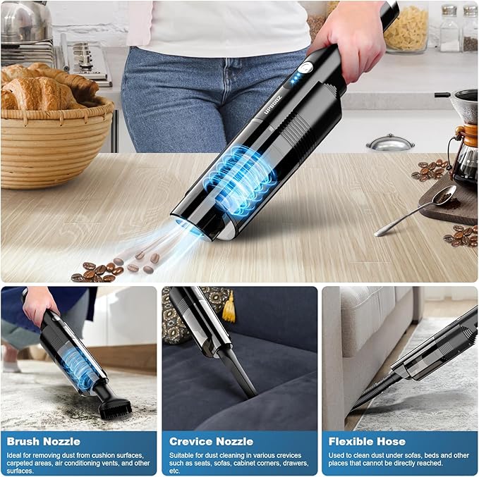 Handheld Vacuum Cordless10KPA Powerful Suction Car Vacuum with 2-Speed Vacuum Cleaner with Charging Dock Portable Lightweight 4-in-1 Mini Hand Held Vacuum for Car Home Pet Office and Pet Hair