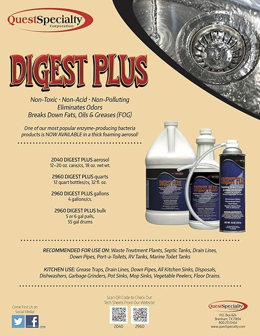 DIGEST PLUS Foaming Drain Cleaner and Odor Eliminator Case of 12 - (20 oz.) Cans
