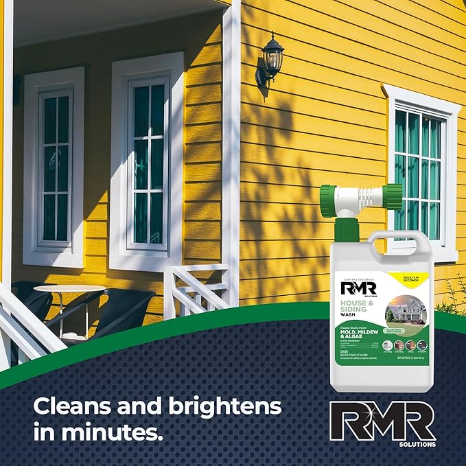 RMR House and Siding Wash - Commercial-Grade Outdoor Stain Remover for Mold Mildew and Algae 64 Ounce Bottle With Hose-End Adapter