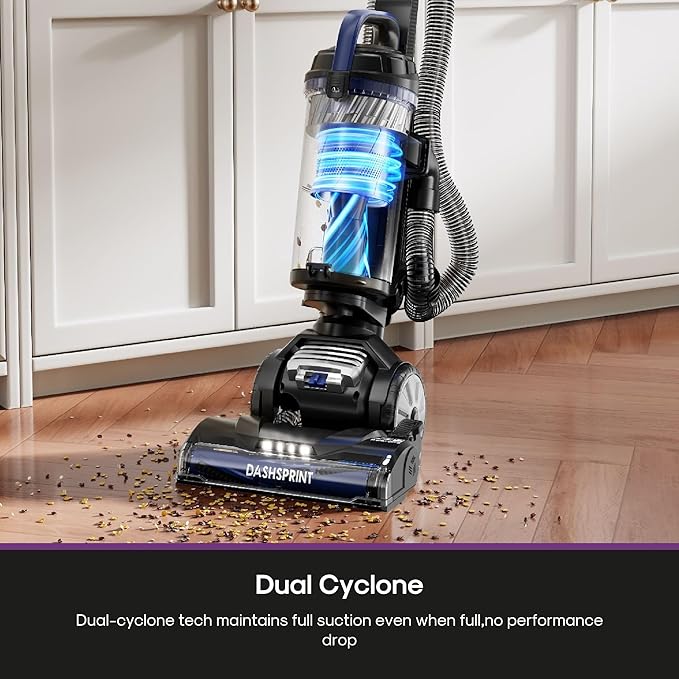 Eureka Upright Vacuum Cleaner for Carpet and Hard FloorPowerful Vacuum with Dual Cyclone SuctionSwivel SteeringAnti-TangleLarge Dust CupNEU612BL Blue