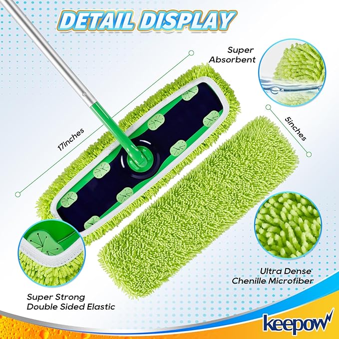KEEPOW Reusable XL Mop Pads Compatible with Swiffer XL Sweeper XL Dry Sweeping Cloths XL Wet Mopping Cloths Washable Microfiber XL Wet Pads Refills for Surface/Hardwood Floor Cleaning 8 Pack
