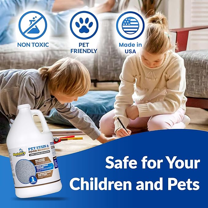 Sheiner's Pet Urine Enzyme Cleaner &amp Pet Stain &amp Odor Remover Advanced Enzymatic Cleaner Solution for Carpets Rugs Upholstery &amp Multi-Surfaces Safe for Pets &amp Kids. (128 oz)