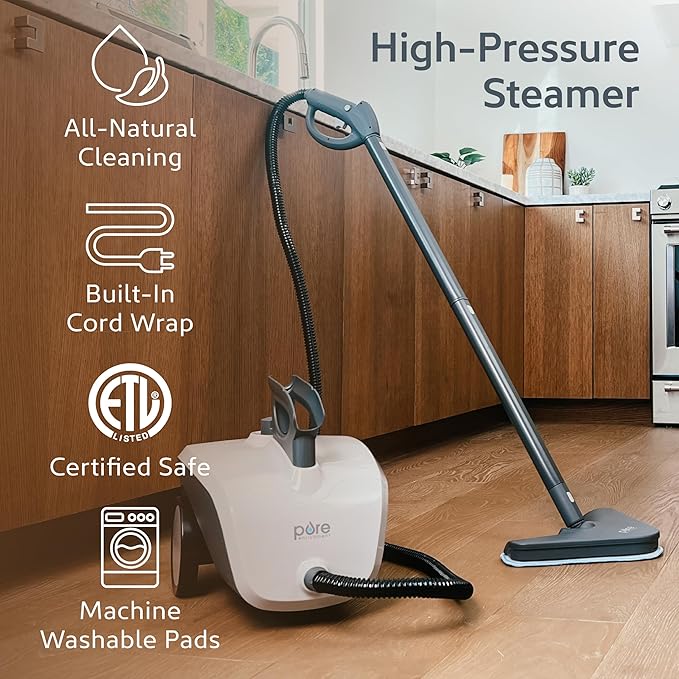 Pure Enrichment PureClean XL Rolling Steam Cleaner – Professional 1.5L Multi-Purpose Heavy Duty Steamer 17 Accessories Chemical-Free Deep Cleaning of Floors Upholstery Windows Grout Cars &amp M