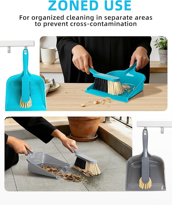 MR.SIGA Dustpan and Brush Set Pack of 2 Set Blue &amp Grey