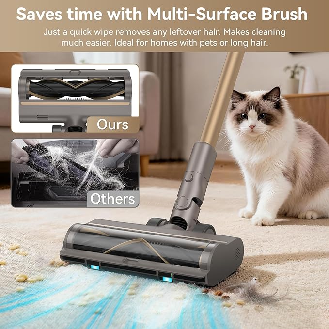 DREAME Z10-W Cordless Vacuum Cleaner with Self-Emptying Base (90 Days) Powerful Suction Tangle-Free Brush for Pet Hair 60min Runtime HEPA Filtration Cordless Stick Vacuum for Carpets &amp Hardfl