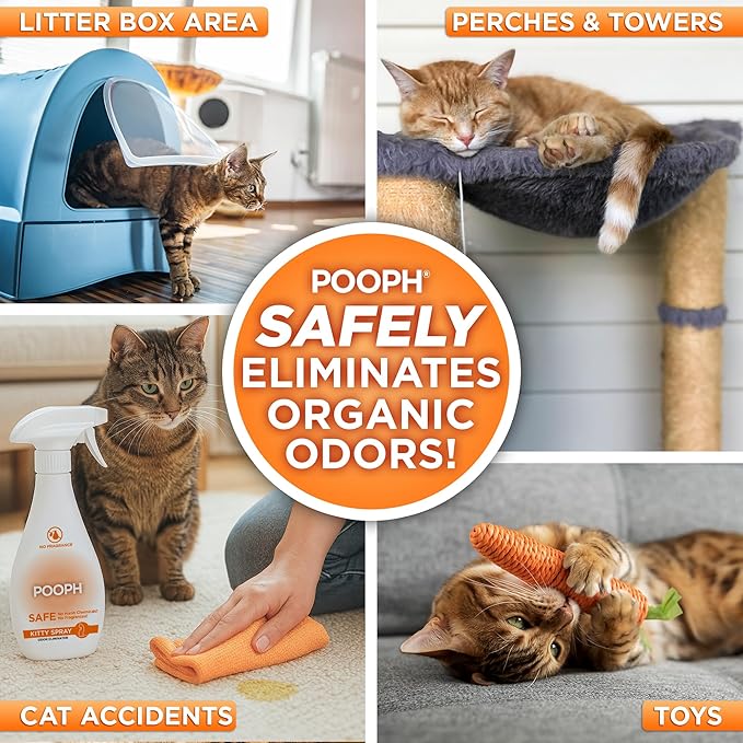 POOPH® Kitty Odor Eliminator – 32 fl oz Bottle – Proprietary Odor-Elimination Technology Works On-Contact – Cat Trees Toys Furniture Bedding – NO Fragrances NO Harsh Chemicals Safe &amp Non-Toxi