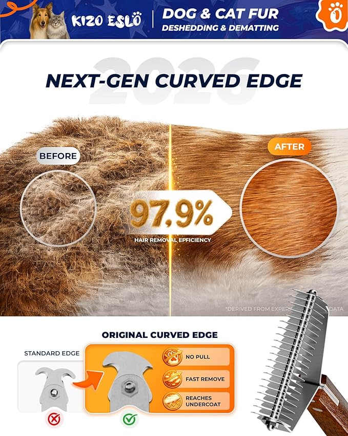 Extra Large 2-Sided Undercoat Rake for Dogs &amp Cats Dog Brush for Shedding Remove Mats Dematting Comb Safe&ampGentle Grooming Brush for German Shepherds Medium to Long-Haired PetsPremium Woode