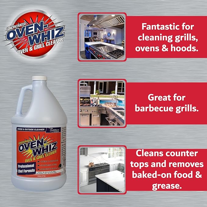 1 Gallon (128 Oz.) Oven-Whiz Oven &amp Grill Cleaner by FryOilSaver Co. Removes Tough Stains Carbon Grease &amp Food Burnt for BBQ Grills Ovens Grates for Home Kitchens Restaurant Food Trucks