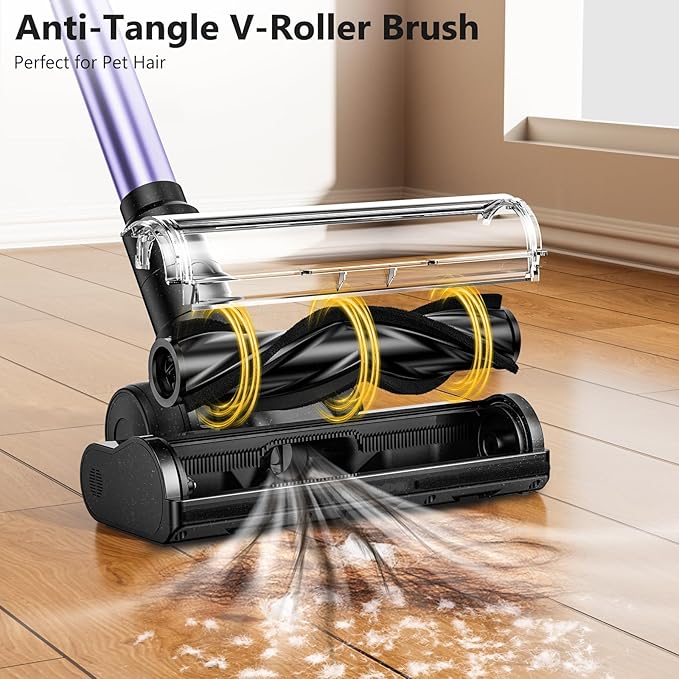 Cordless Vacuum Cleaner 46Kpa/55 Mins Vacuum Cleaners for Home Self-Standing Stick Vacuum Purple