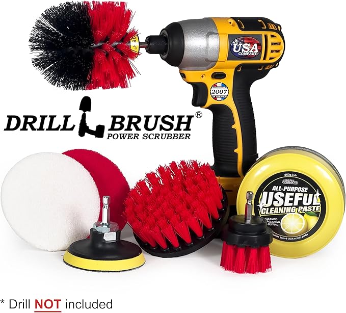 Heavy Duty Nylon Bristle Brush Cleaning Supplies with All Purpose Cleaner Paste Lemon Lime Scented - Ideal for Deck Patio Home Siding Outdoor Tile Garage Stainless Steel - Masonry Scrub Brush