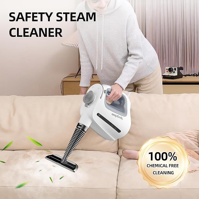 Spurgehom Handheld Multi-Surface Steam Cleaner with 11-Pc Accessories &amp Safety Lock – Dirty-Free 550ML Large Capacity Steamer for Floors Upholstery Cars and Home Use