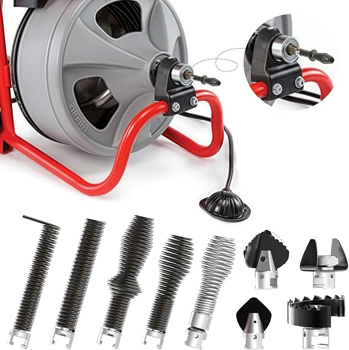 10-Piece Drain Cleaning Kit Clog Removal Set with Heavy-Duty Plunger Auger Snake Wrench &amp Tools for 5/16-inch to 3/4-inch Drain Snake Cable – for Sink Toilet Shower &amp Drainpipes