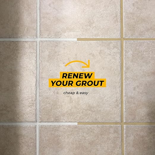 Pentausa Premixed Acrylic Sanded Tile Grout Repair Kit - Ready to Use Grout Renew Filler for Bathroom Shower &amp Kitchen Tile with Grout Removal Tool Applicator &amp Sponge (8.8 Oz - 250gr) (Be