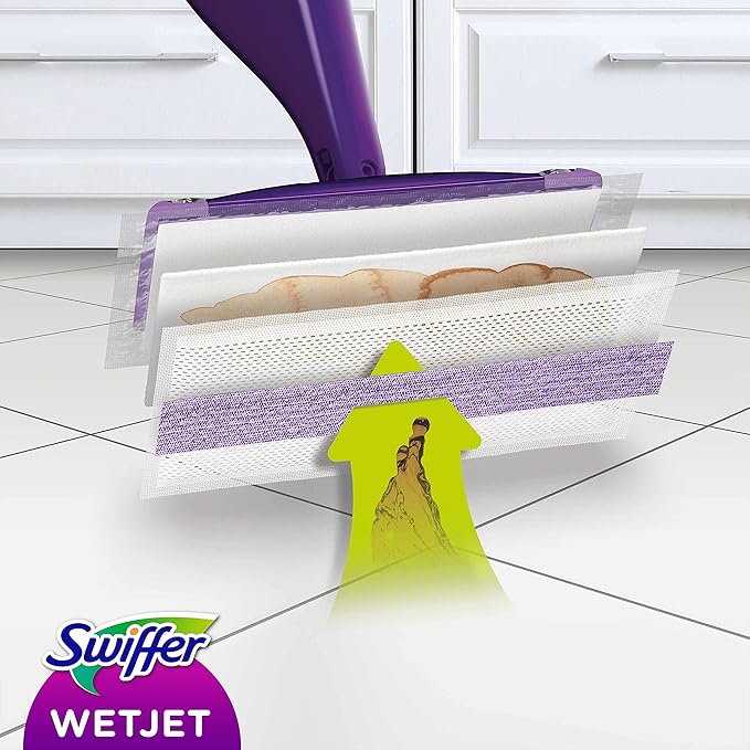 Swiffer WetJet Floor Spray Mop Starter Kit Includes: 1 WetJet 5 Pads 1 Cleaning Solution &amp 4 Batteries