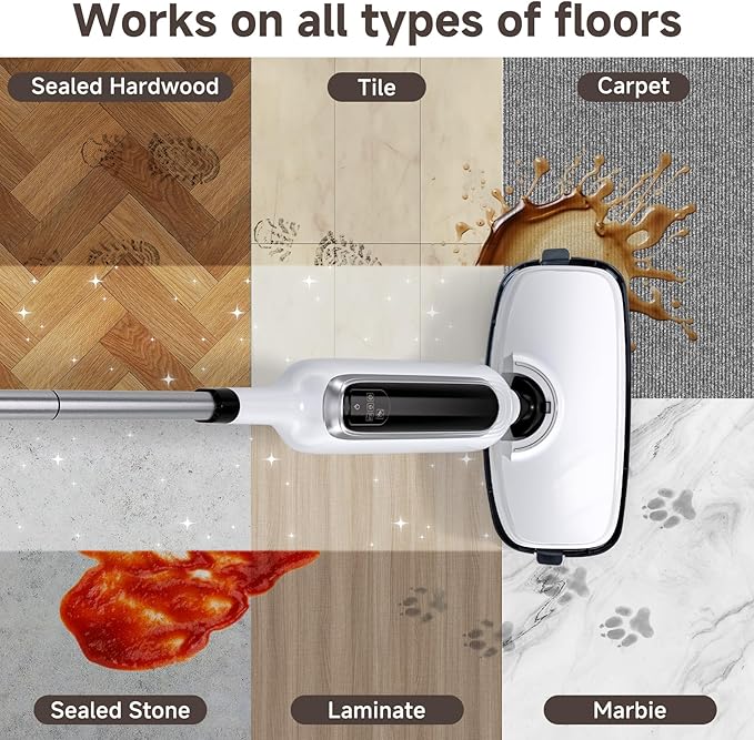 12-in-1 Steam Mop with Mops Detachable Handheld Steam Cleaner for Home 23FT Cord 3 Steam Modes &amp LED Display Steam Mops for Floor Cleaning Bathroom Windows Sofas Clothes Tile Grout Carpet