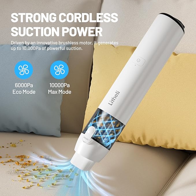 LiTHELi Handheld Vacuum Cleaner Cordless10000Pa Suction Power with Rechargeable U Battery Ultra Lightweight Mini Car Vacuumfor Car Home Pet and Other Crevices Blue
