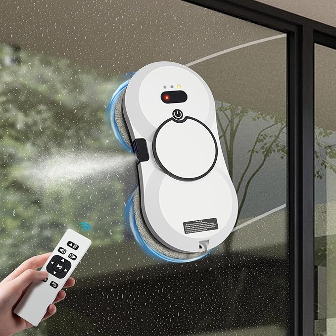 Window Cleaning Robot Automatic Water Spray Window Washer Robot 2800Pa Strong Suction Smart Window Cleaner Remote Control Window Washer Robot for Windows Tiles Glass Door (White)