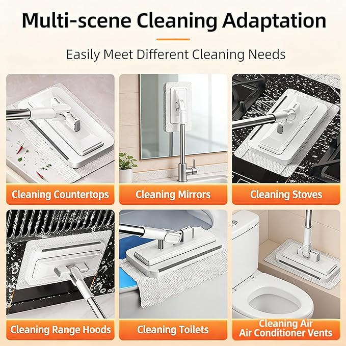 Mop Without Wash Cleaning Tool with Non-Contact Clip Design and 2 Reusable Cloths Mop for Multiple Surfaces | For Cleaning Home Kitchen Living Room Azule Wood Floor