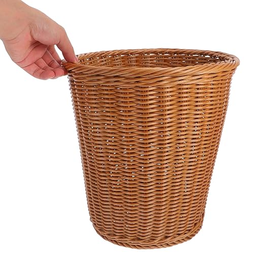 Zerodeko Woven Rattan Trash Can Open Wastebasket 29x29cm Imitated Rattan Style Home Rubbish Storage Container for Kitchen Bathroom Bedroom