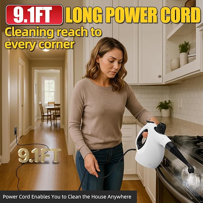 Pressurized Upgraded Handheld Steam Cleaner for Home with 13 pcs Accessories Chemical-Free Multi-Purpose 450ML Steamer for Cleaning Car Furniture Floor Tile Grout and Home Use
