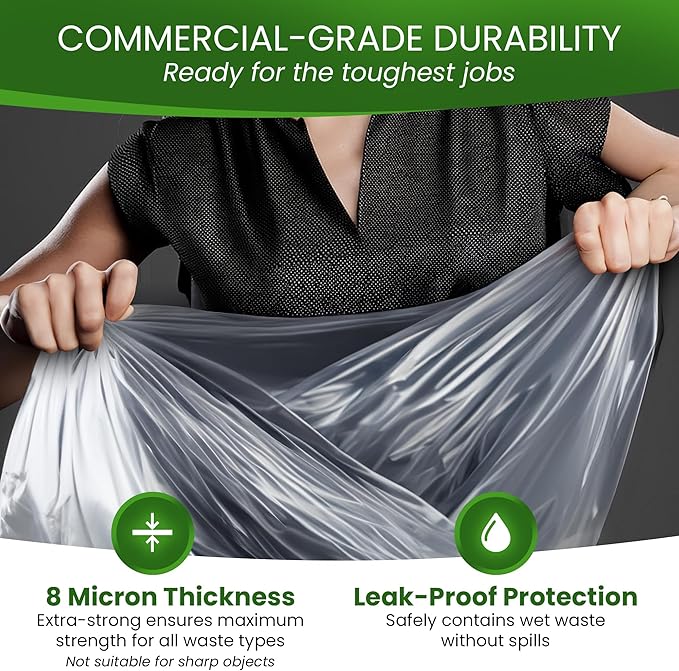 Betta 8-10 Gallon Medium Trash Bags Clear 1000 Count Box (24x24-inch) Commercial Office Wastebasket Garbage Can Liners 7-10 Gallon Round Cans 6-8 Gallon Slim and Square Cans